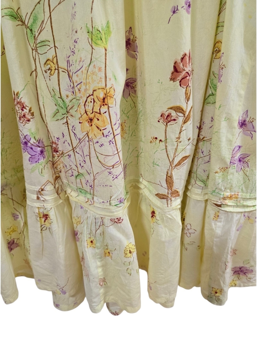 Soft Surroundings Pale Yellow Floral Lace-Trim Maxi Cotton Nightgown Size XL - Picture 7 of 10